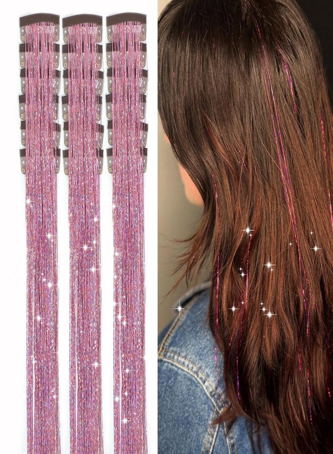 Zuolabty 18pcs Hair Tinsel Clip in Hair Tinsel Kit Glitter Tinsel Hair Extensions 20Inch Sparkling Fairy Hair Tinsel Shiny Hair Accessories for Women Girls Kids (Pink) - Image 1